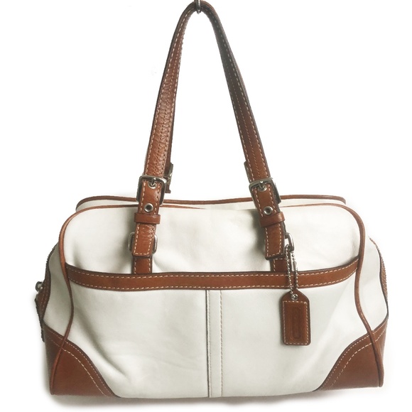 Coach Hampton Bag Doctors Satchel Shoulder Bag White & Tan Leather Style F11198 - Picture 1 of 8